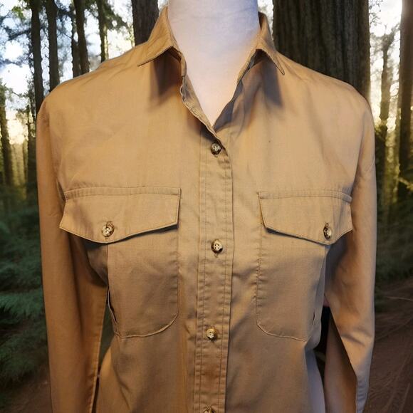 Movie Star Brand Tan Button Down Safari Style Camp Shirt L/S Junior's Size 9 - Picture 5 of 7